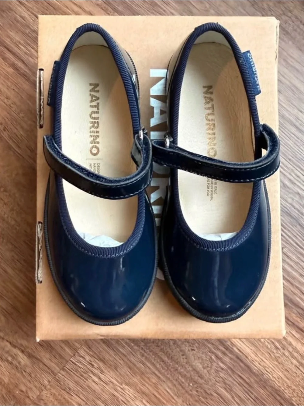 Naturino Girls Navy Patent Mary Jane Shoes with Hook Strap